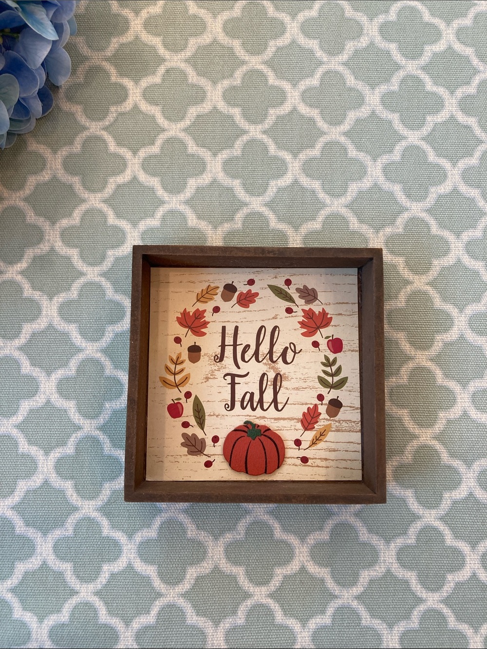 Hello Fall Wooden Sign Decor Pumpkin Leaves